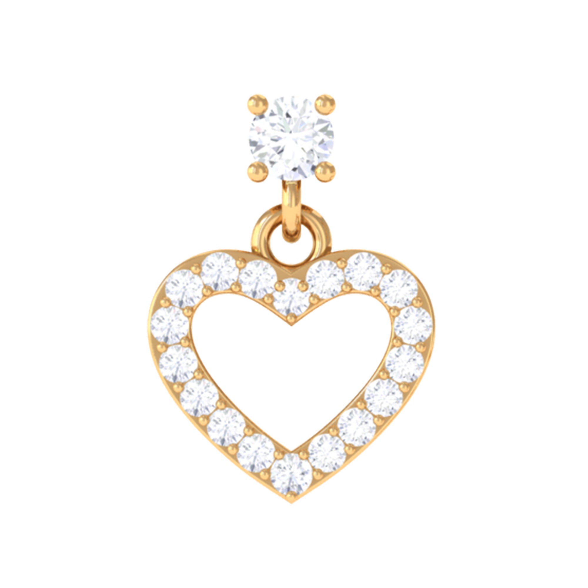 Rosec Jewels-Moissanite Gold Heart Dangle Earring for Cartilage Piercing