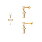 Rosec Jewels-Moissanite Cross Dangly Earring for Helix Piercing