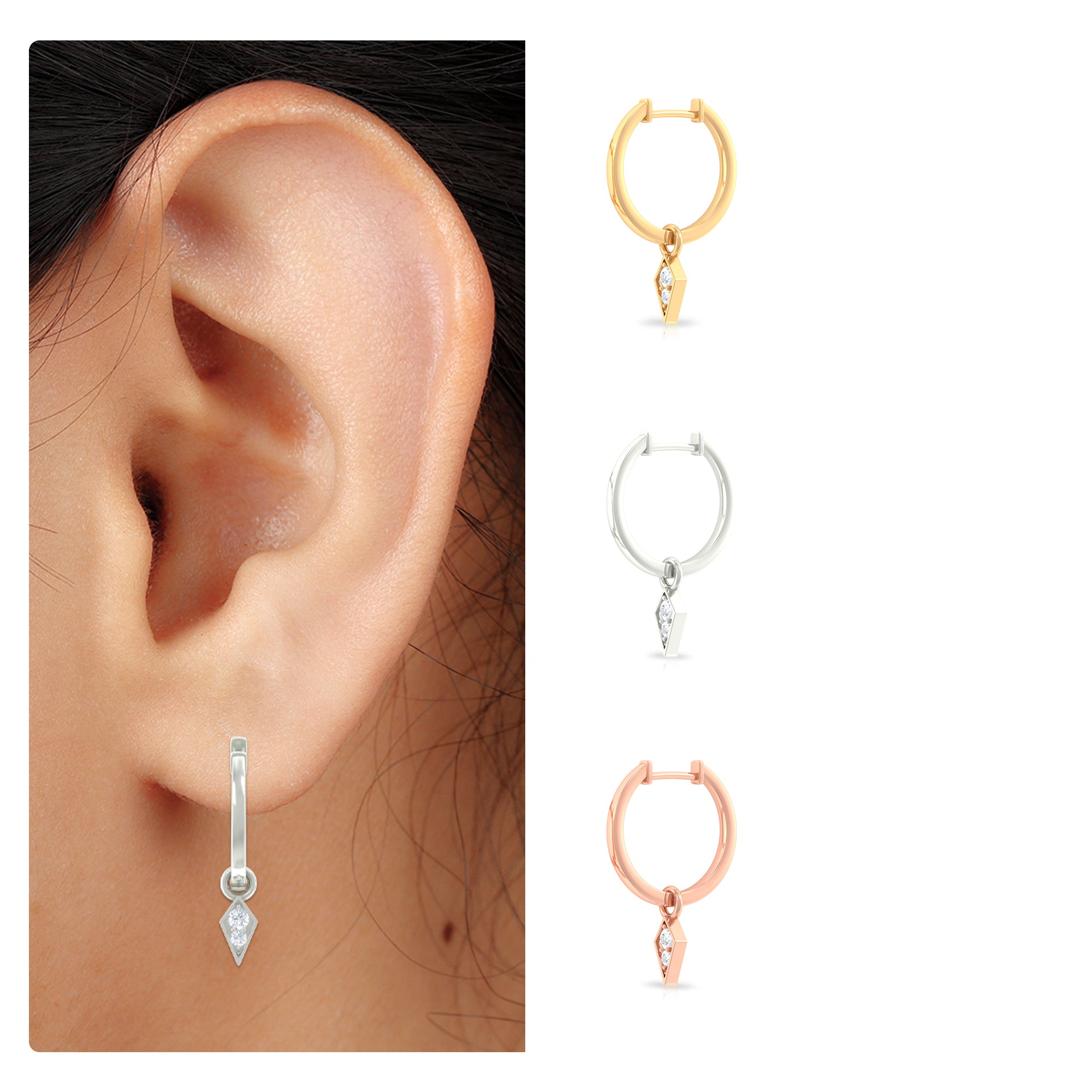 Rosec Jewels-Minimalist Moissanite Hoop Drop Earring for Upper Lobe Piercing