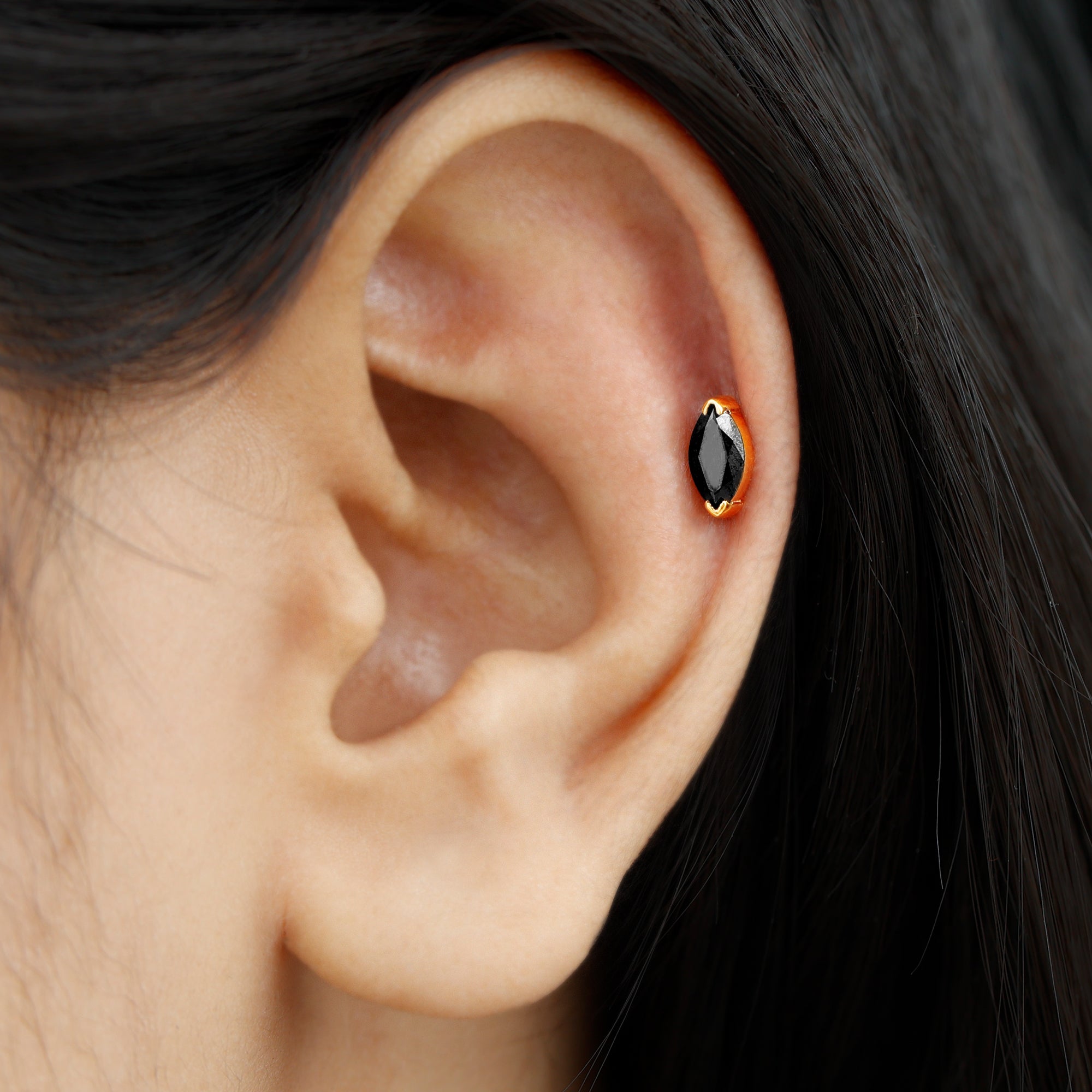 Rosec Jewels-Marquise Black Onyx Solitaire Conch Earring