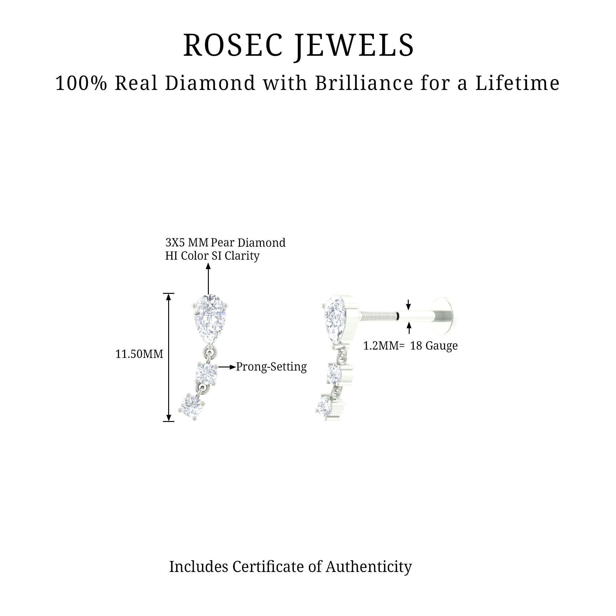 Rosec Jewels-Minimal Diamond Dangle Earring for Helix Piercing