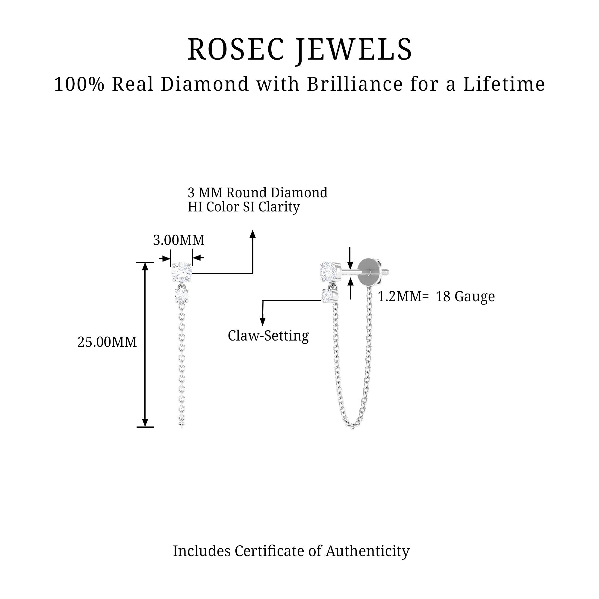 Rosec Jewels-Simple Diamond Chain Drop Earring for Helix Piercing