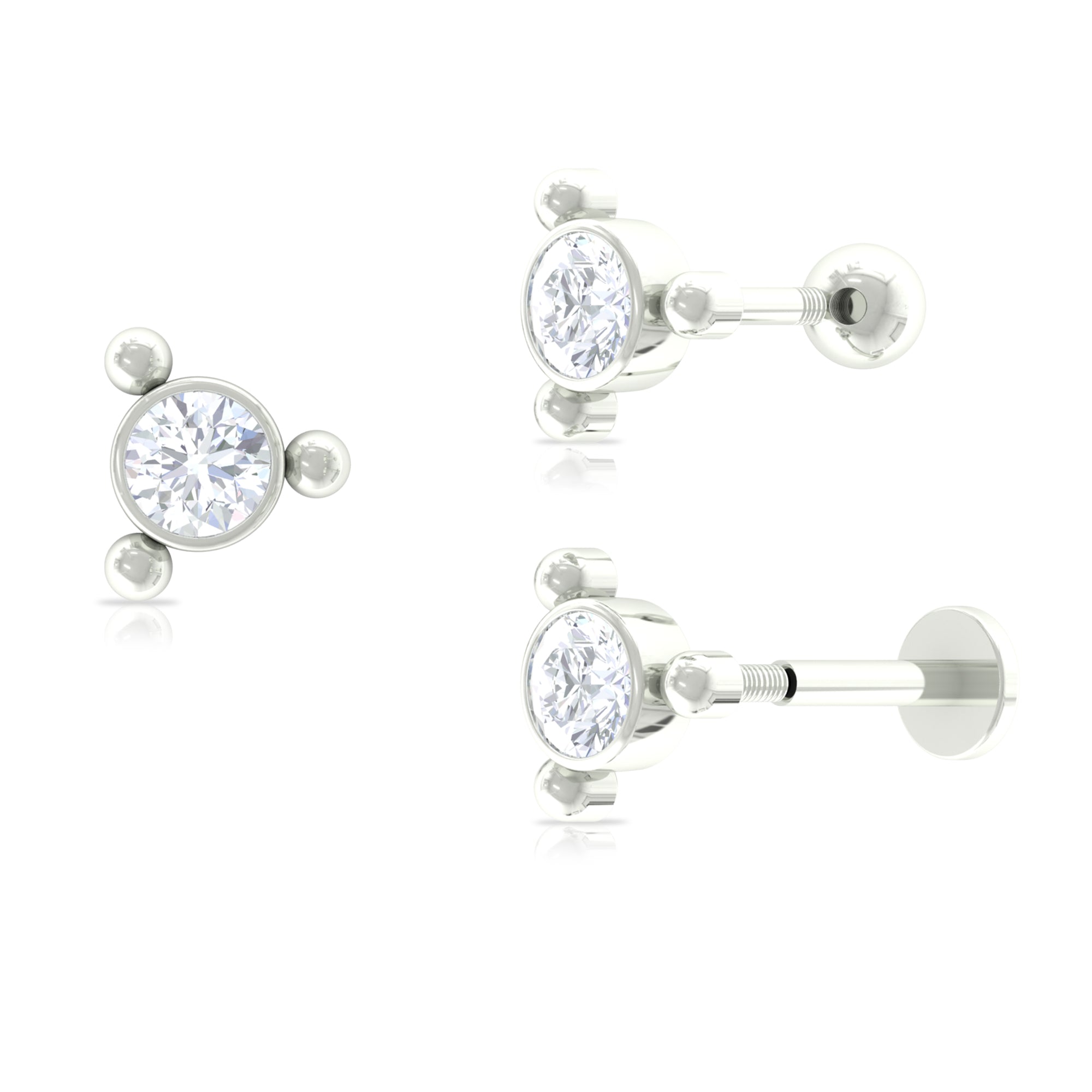 Rosec Jewels-Round Moissanite Simple Gold Beaded Helix Earring