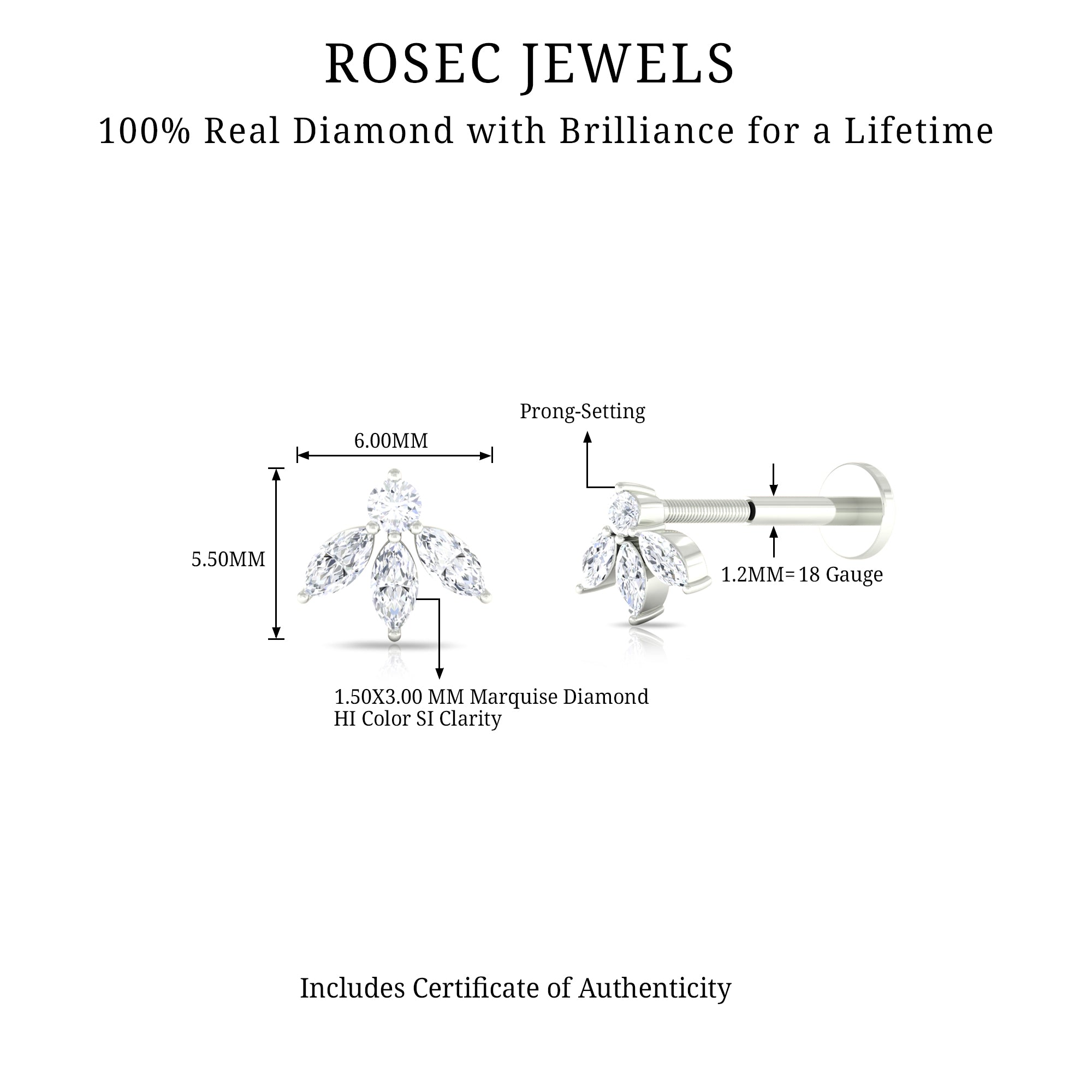 Rosec Jewels-Marquise Shape Diamond Leaf Earring for Helix Piercing