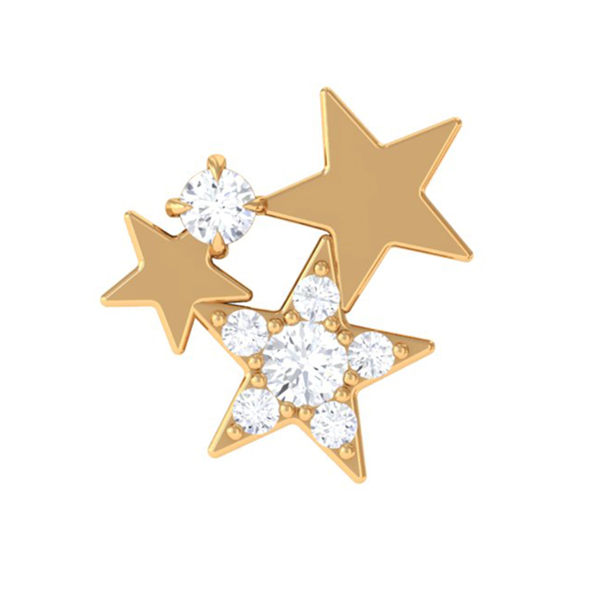 Rosec Jewels-Round Cut Natural Diamond Gold Star Cartilage Earring