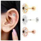 Rosec Jewels-1/4 CT Black Diamond and Moissanite Flower Helix Earring in Gold