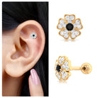 Rosec Jewels-1/4 CT Black Diamond and Moissanite Flower Helix Earring in Gold