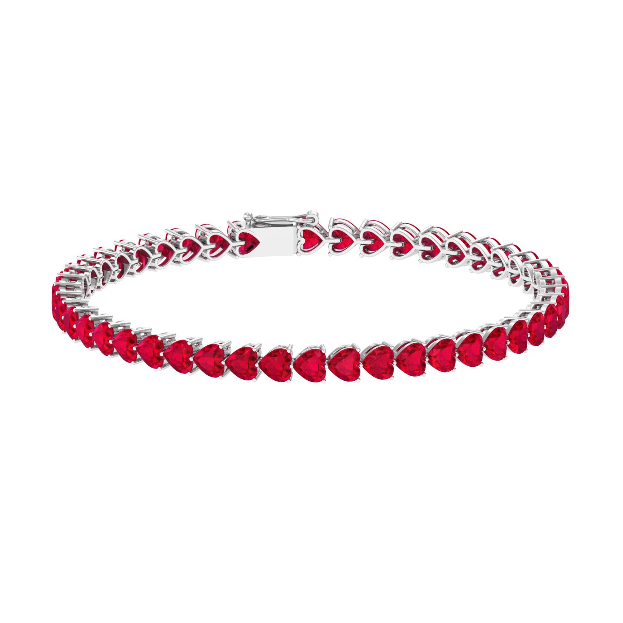 Heart Shape Lab Grown Ruby Tennis Bracelet Lab Created Ruby - ( AAAA ) - Quality - Rosec Jewels