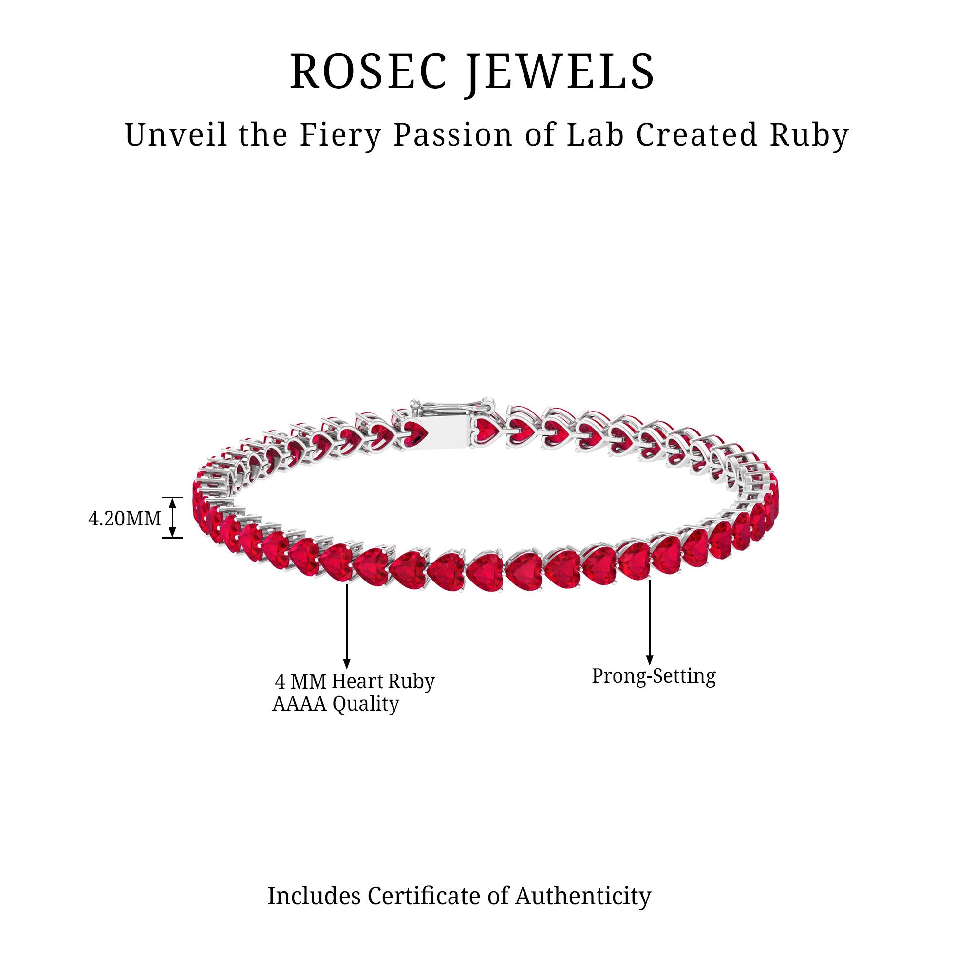 Heart Shape Lab Grown Ruby Tennis Bracelet Lab Created Ruby - ( AAAA ) - Quality - Rosec Jewels