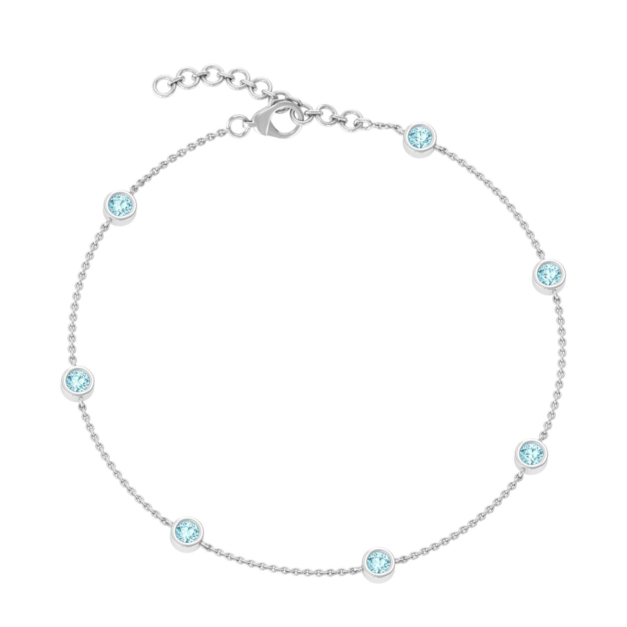 0.75 CT Bezel Set Aquamarine Seven Stone Station Chain Bracelet Aquamarine - ( AAA ) - Quality - Rosec Jewels