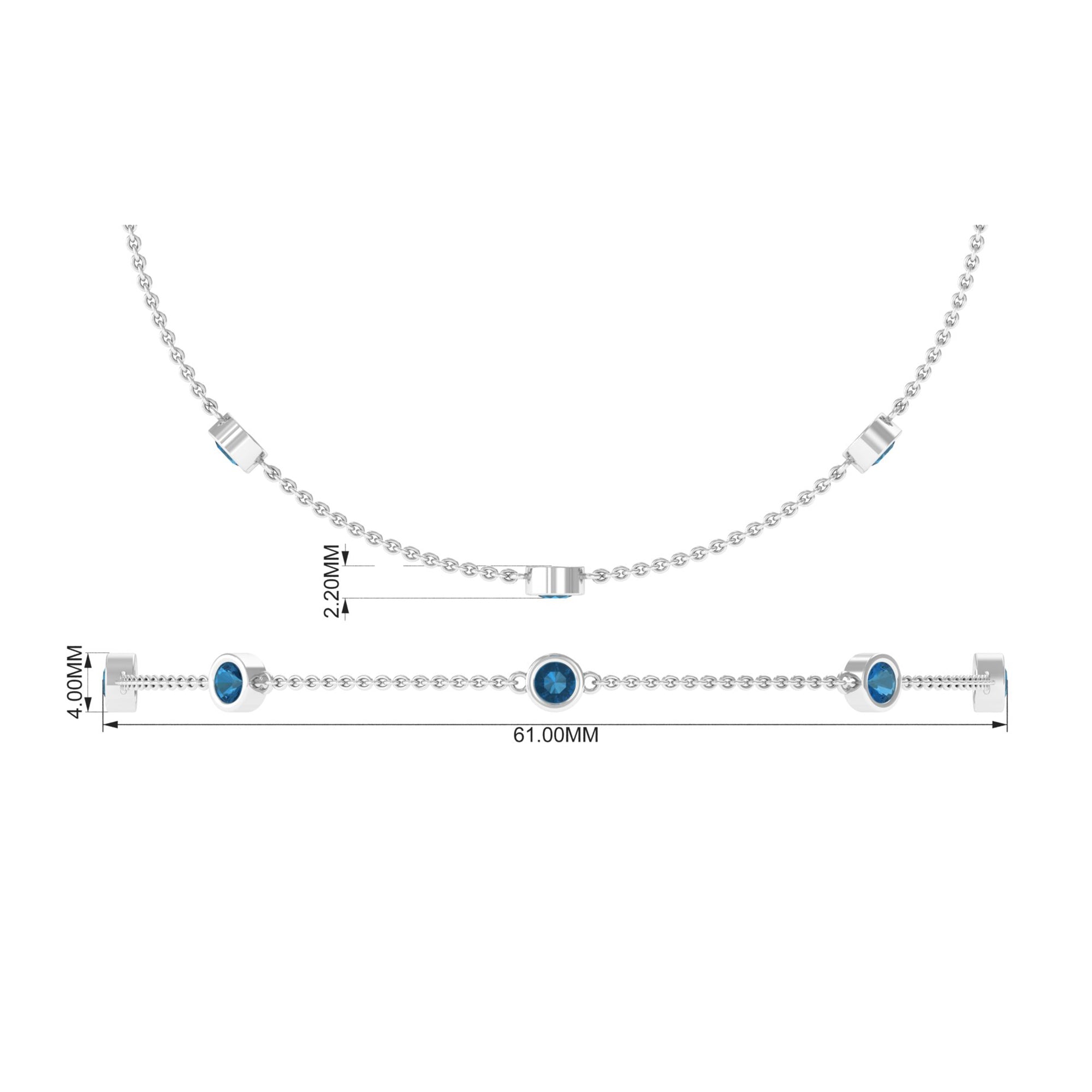 1.25 CT Bezel Set London Blue Topaz Seven Stone Station Chain Bracelet London Blue Topaz - ( AAA ) - Quality - Rosec Jewels