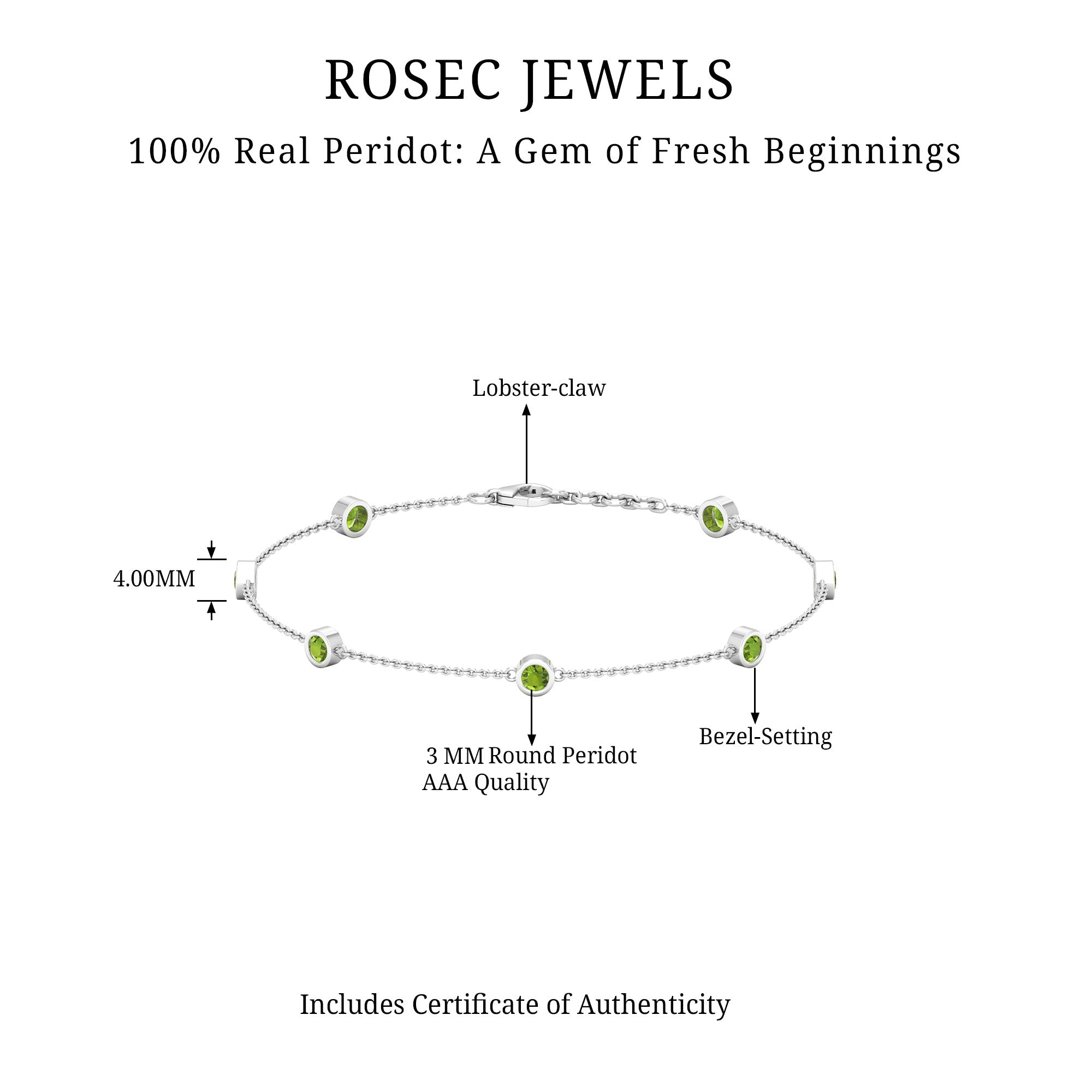 1.25 CT Bezel Set Peridot Seven Stone Station Chain Bracelet Peridot - ( AAA ) - Quality - Rosec Jewels