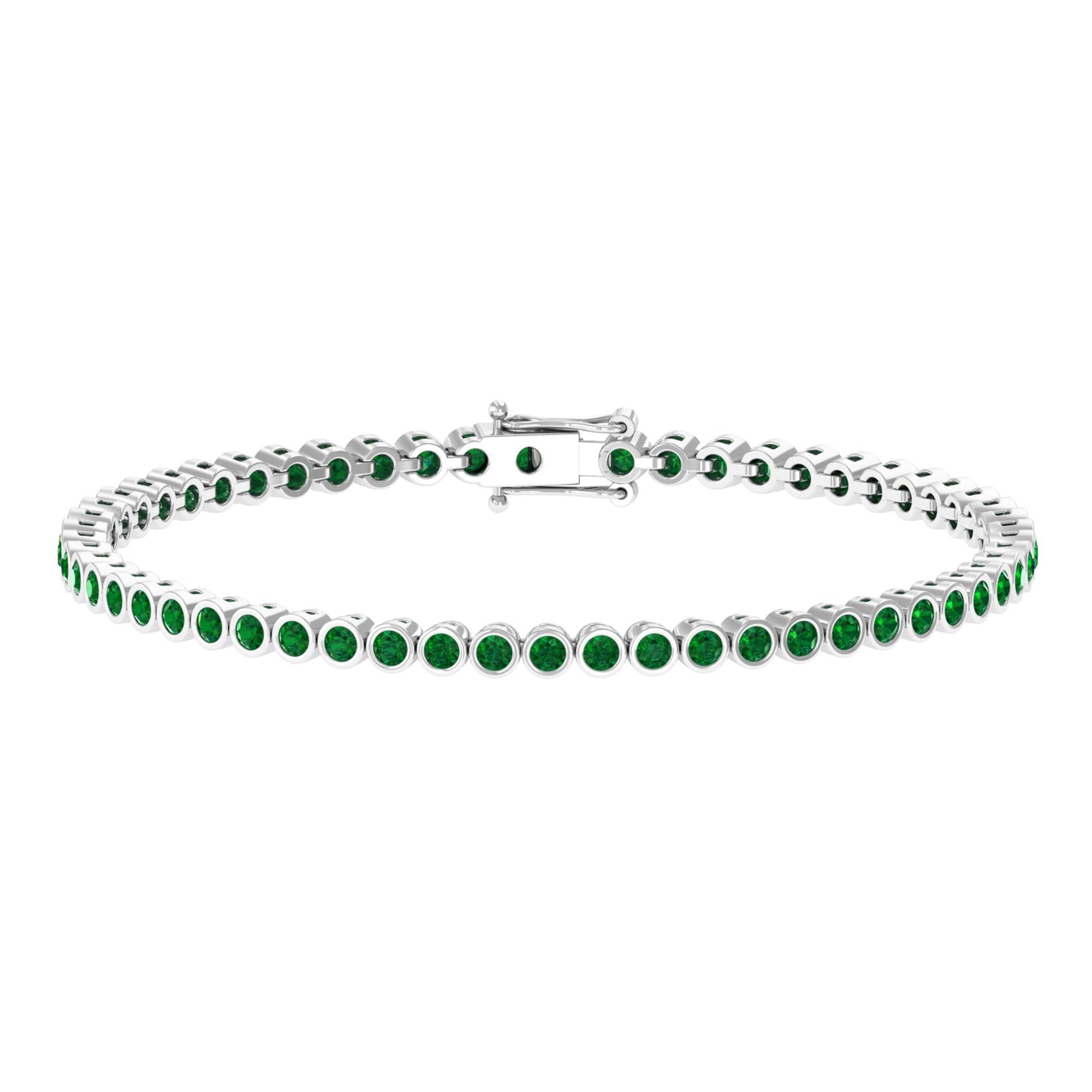 2.25 CT Tennis Bracelet for Women with Bezel Set Created Emerald Lab Created Emerald - ( AAAA ) - Quality - Rosec Jewels