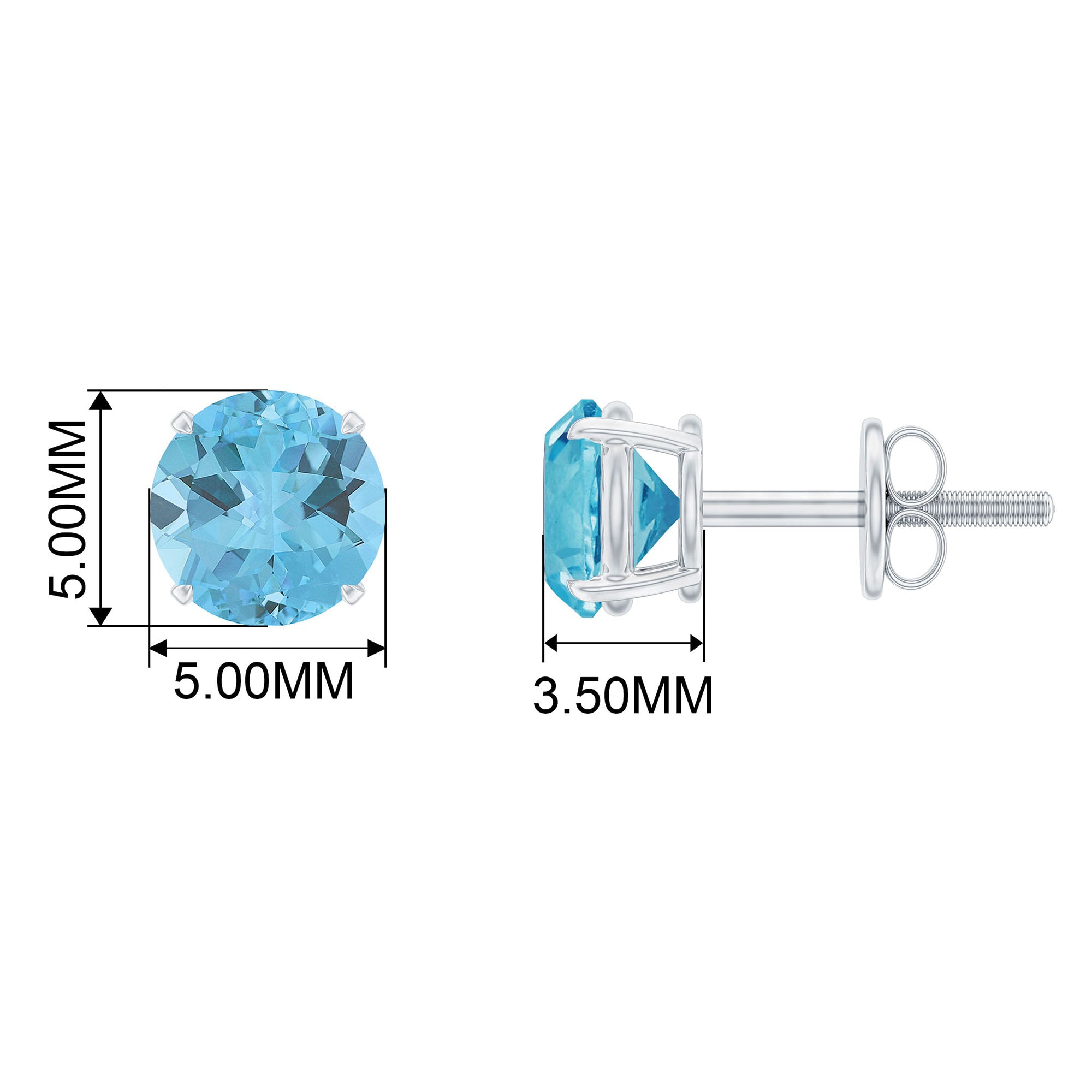 Round Swiss Blue Topaz Solitaire Stud Earrings in Claw Setting Swiss Blue Topaz - ( AAA ) - Quality - Rosec Jewels