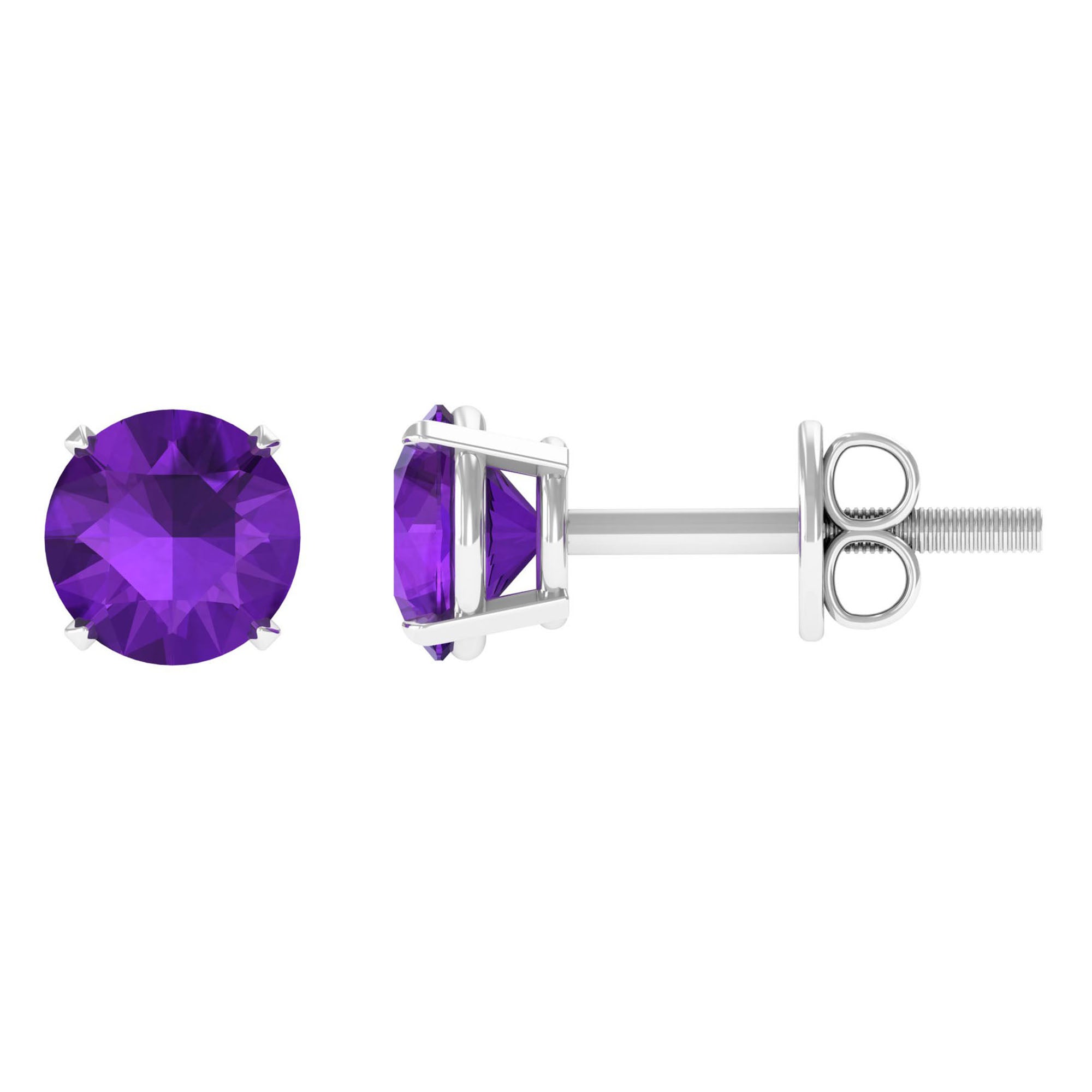 Amethyst Classic Solitaire Stud Earrings Amethyst - ( AAA ) - Quality - Rosec Jewels