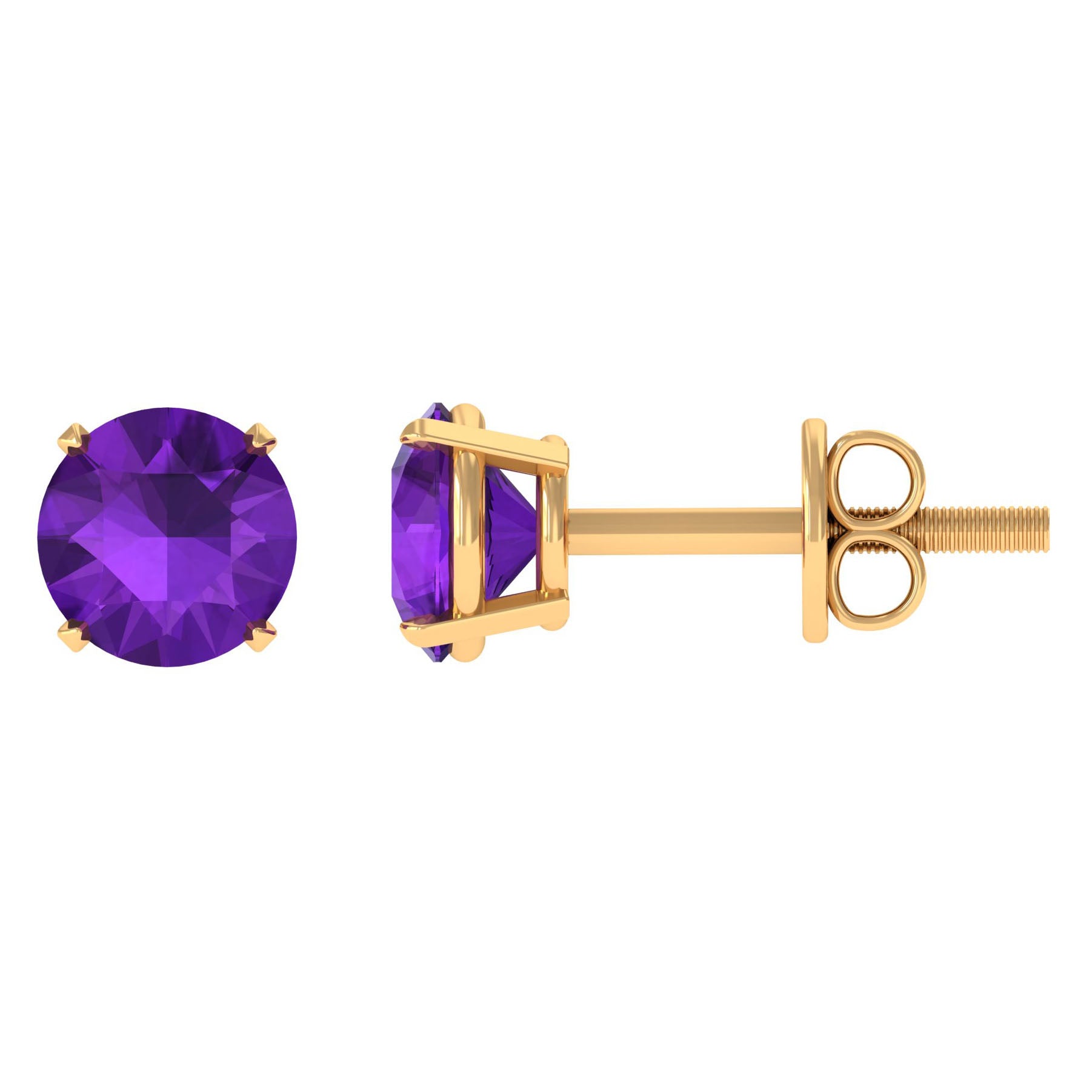 Amethyst Classic Solitaire Stud Earrings Amethyst - ( AAA ) - Quality - Rosec Jewels