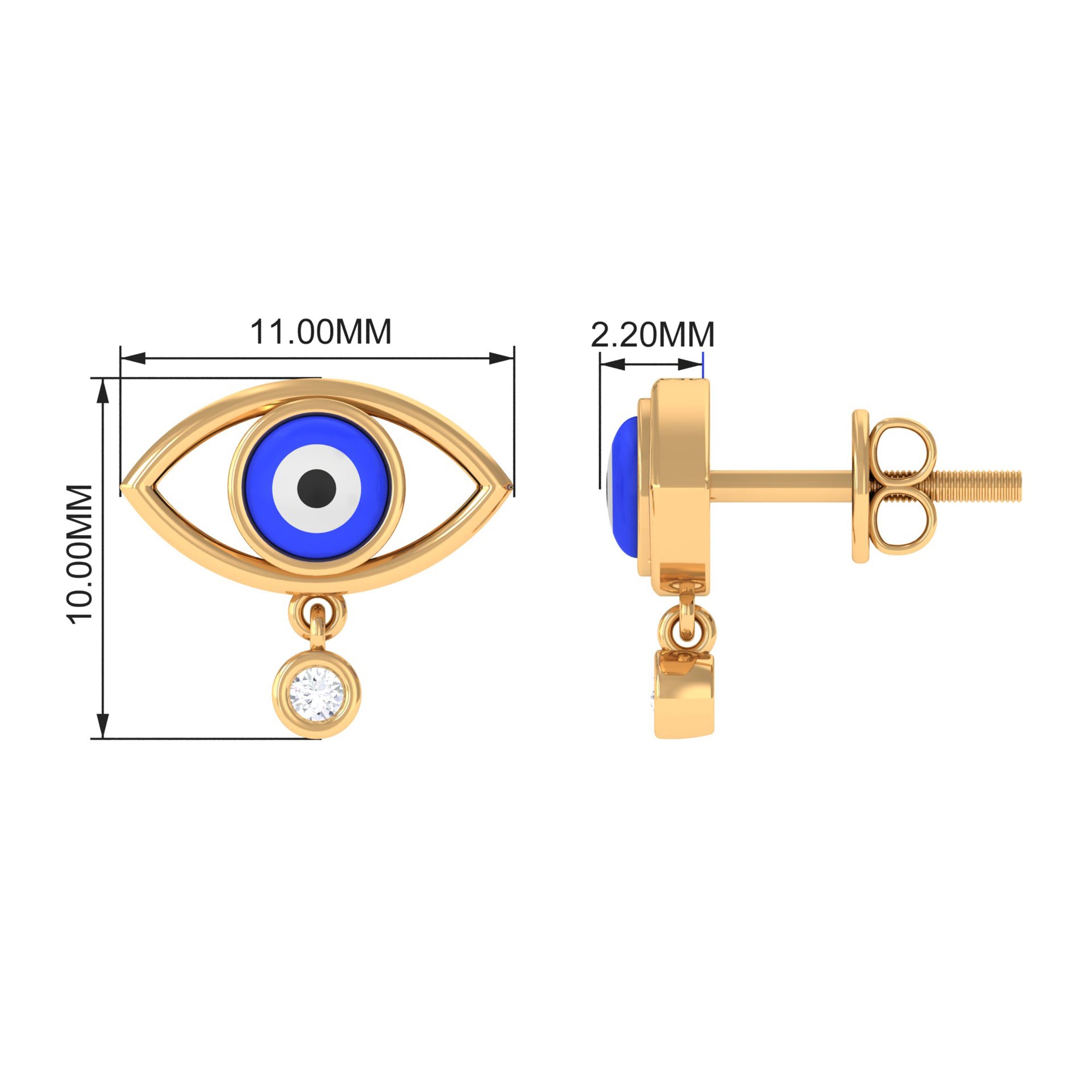 Classic Evil Eye Stud Earrings with Moissanite Drop in Bezel Setting Moissanite - ( D-VS1 ) - Color and Clarity - Rosec Jewels