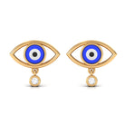 Classic Evil Eye Stud Earrings with Moissanite Drop in Bezel Setting Moissanite - ( D-VS1 ) - Color and Clarity - Rosec Jewels