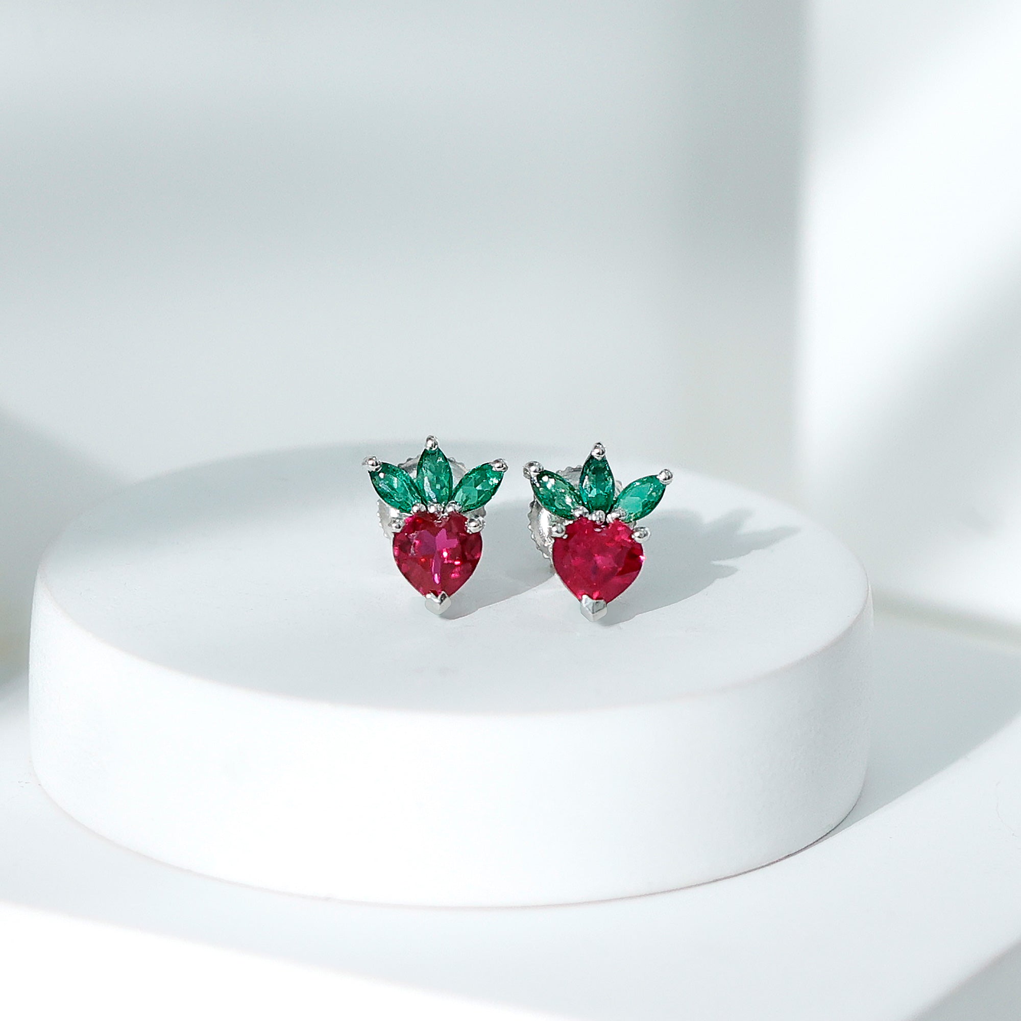 2 CT Created Ruby and Created Emerald Cute Strawberry Earrings Lab Created Ruby - ( AAAA ) - Quality - Rosec Jewels