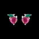 Strawberry Stud Earrings with Ruby and Emerald Emerald - ( AAA ) - Quality - Rosec Jewels