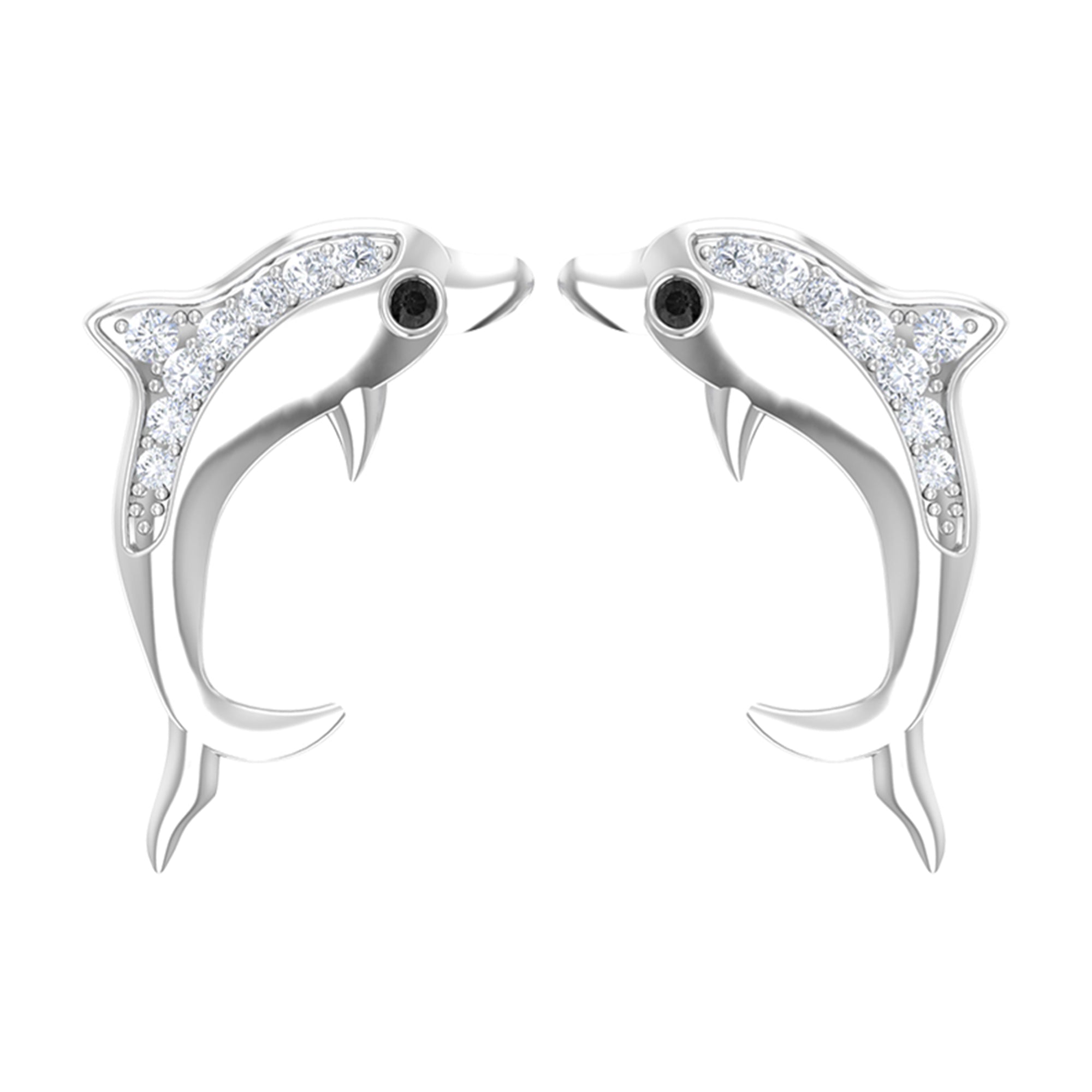 Cute Dolphin Stud Earrings with Moissanite Moissanite - ( D-VS1 ) - Color and Clarity - Rosec Jewels