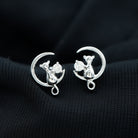 Cat Moon Stud Earrings for Women with Diamond Diamond - ( HI-SI ) - Color and Clarity - Rosec Jewels