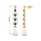 Freshwater Pearl and London Blue Topaz Drop Earrings with Moissanite Freshwater Pearl - ( AAA ) - Quality - Rosec Jewels