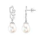 Freshwater Pearl Drop Earrings with Diamond Stones Freshwater Pearl - ( AAA ) - Quality - Rosec Jewels