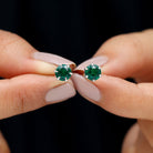 Created Emerald Simple Solitaire Stud Earrings Lab Created Emerald - ( AAAA ) - Quality - Rosec Jewels