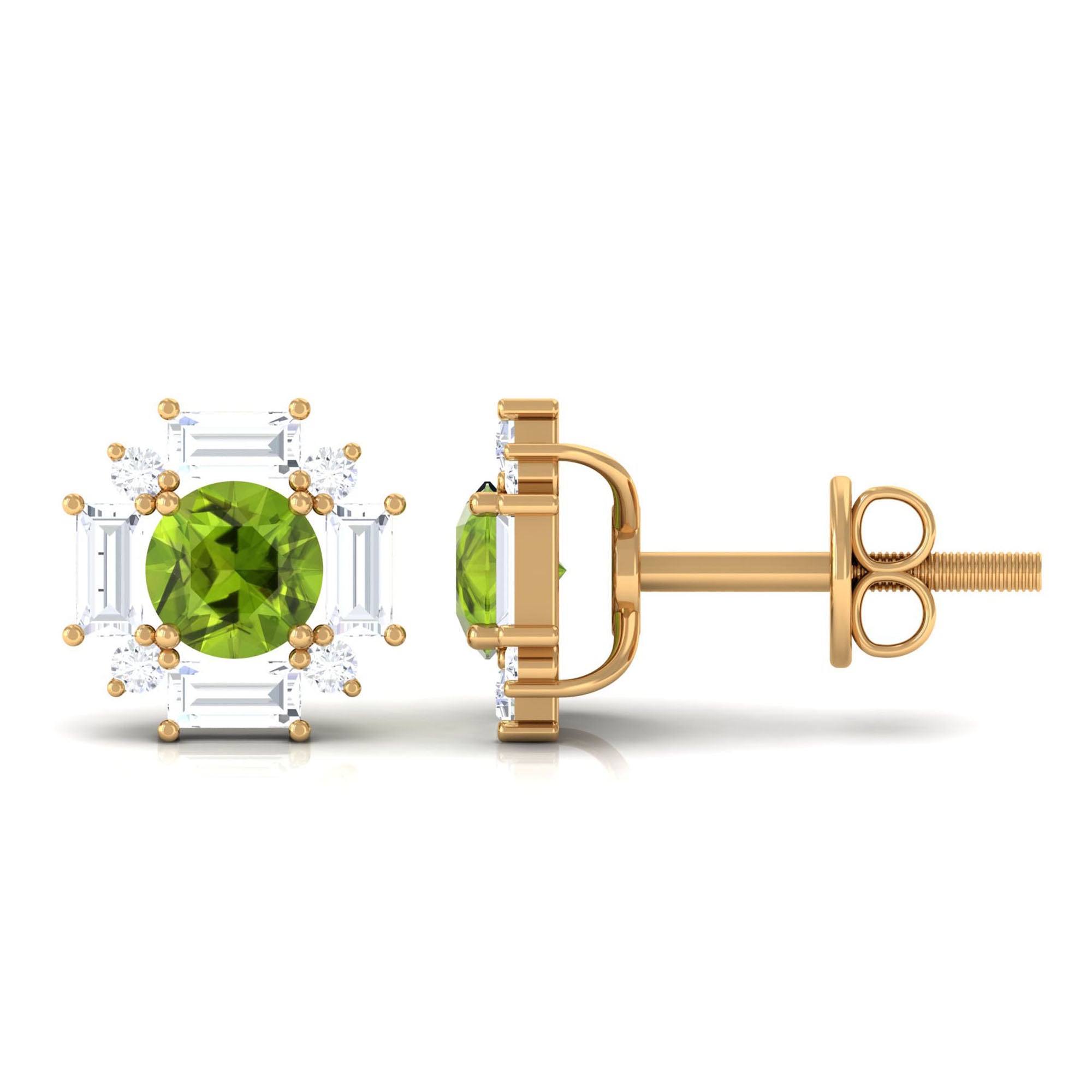 Contemporary Peridot Stud Earrings with Diamond Halo Peridot - ( AAA ) - Quality - Rosec Jewels