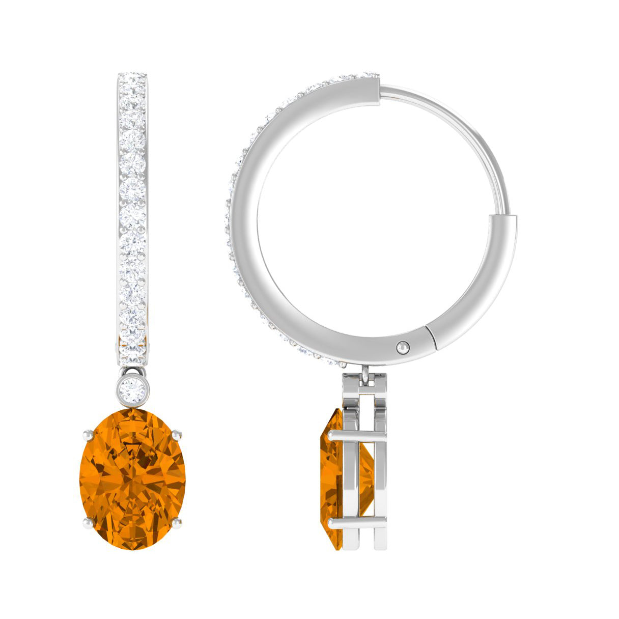 Oval Shape Citrine Drop Earrings with Diamond Citrine - ( AAA ) - Quality - Rosec Jewels