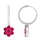 2.25 CT Ruby and Moissanite Flower Drop Dangle Earrings Ruby - ( AAA ) - Quality - Rosec Jewels