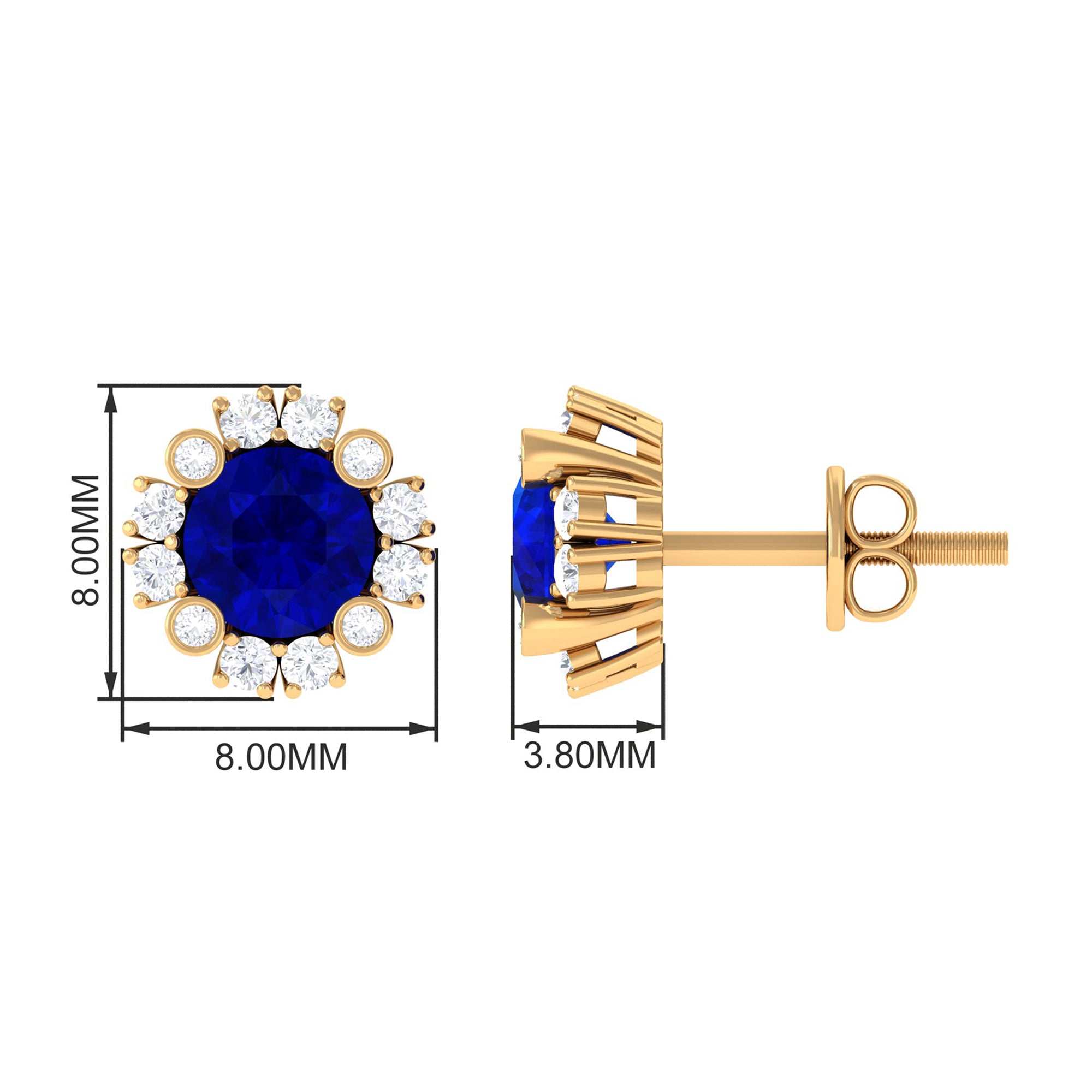 Designer Created Blue Sapphire and Diamond Halo Stud Earrings Lab Created Blue Sapphire - ( AAAA ) - Quality - Rosec Jewels