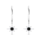 Created Black Diamond and Diamond Sunburst Hoop Earrings Lab Created Black Diamond - ( AAAA ) - Quality - Rosec Jewels