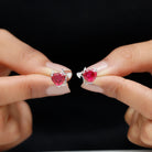 Lab Grown Ruby and Zircon Devil Heart Earrings Lab Created Ruby - ( AAAA ) - Quality - Rosec Jewels