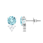 2 CT Natural Aquamarine Stud Earrings with Diamond Trio Aquamarine - ( AAA ) - Quality - Rosec Jewels