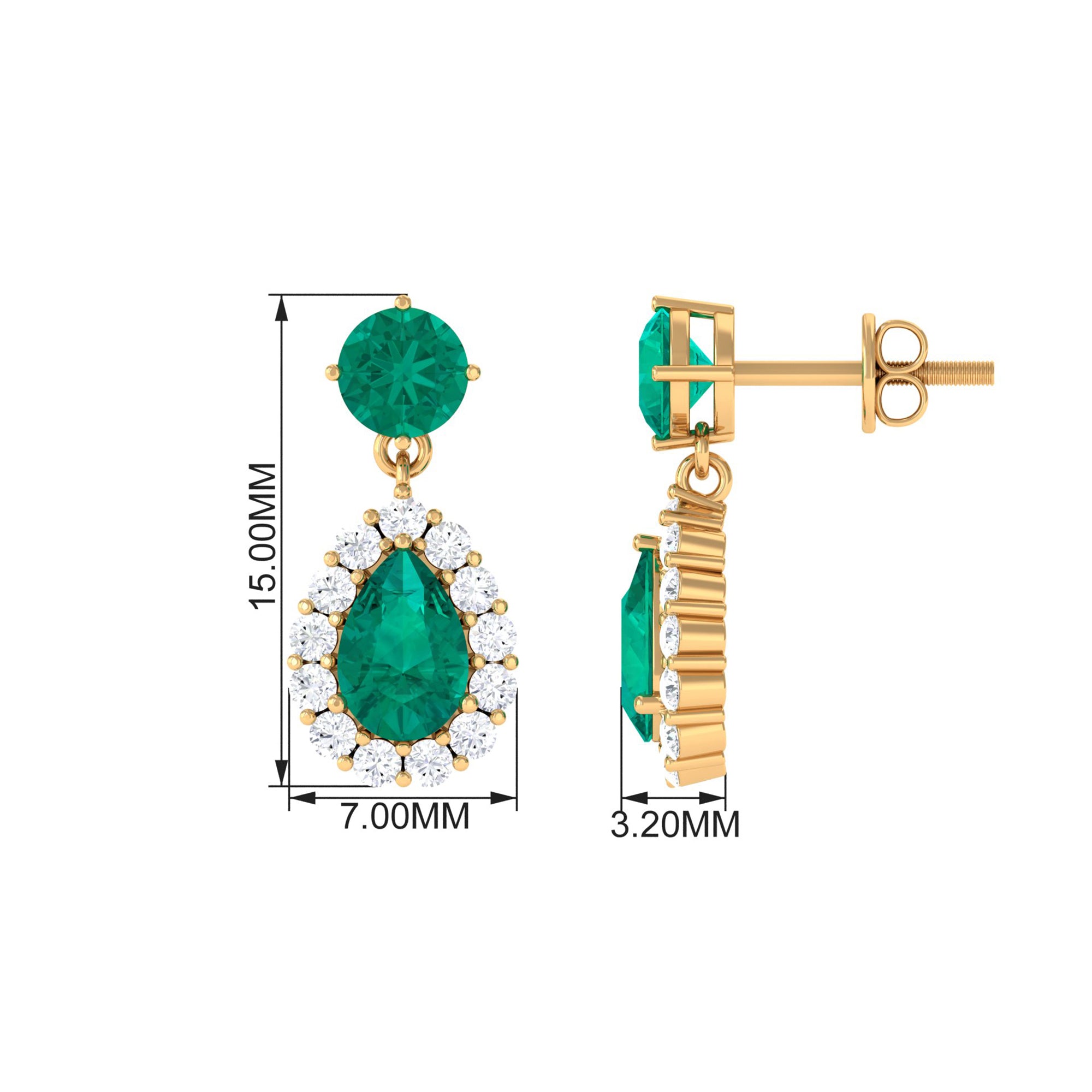 Emerald and Diamond Bridal Teardrop Dangle Earrings Emerald - ( AAA ) - Quality - Rosec Jewels