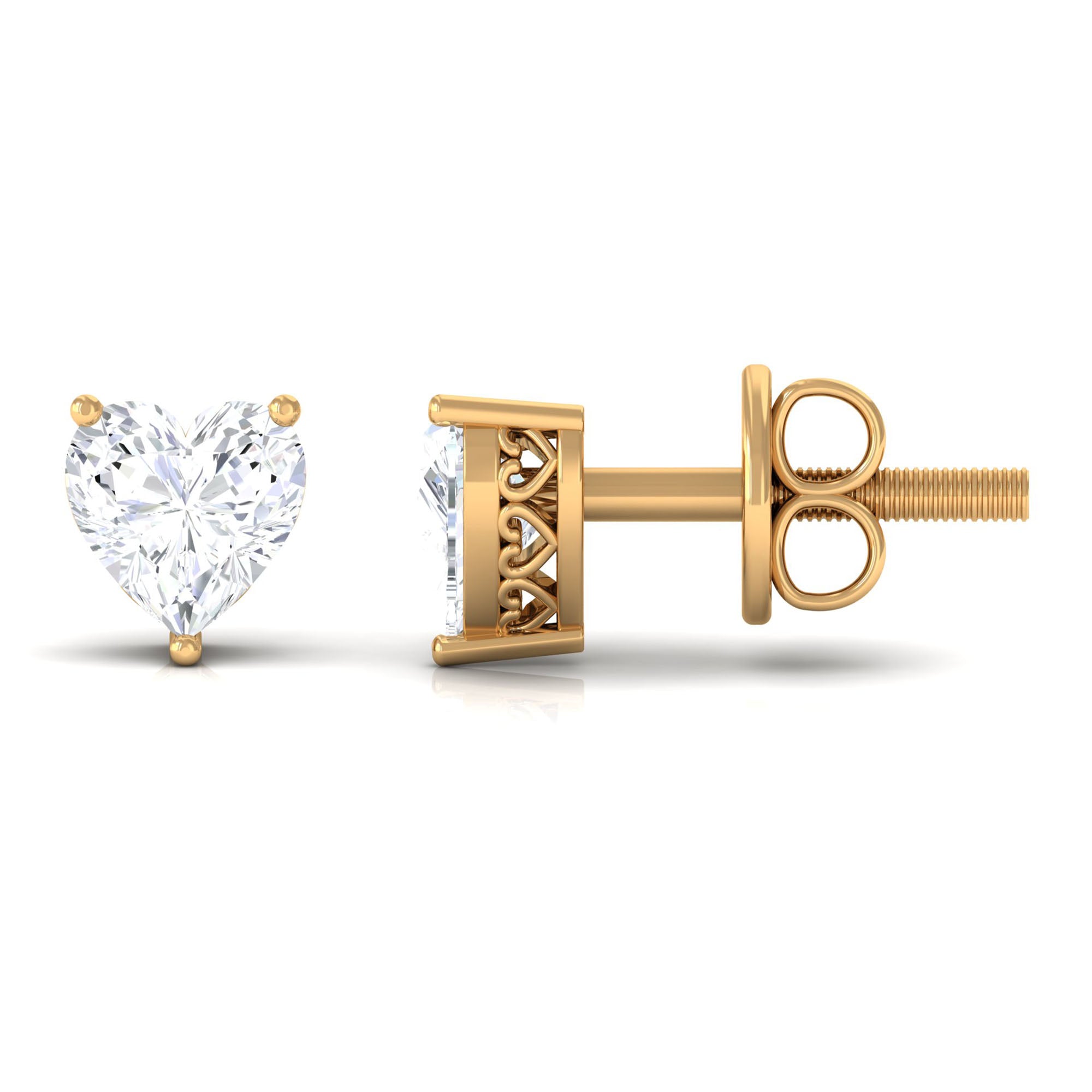 Heart Shape Diamond Solitaire Stud Earrings Diamond - ( HI-SI ) - Color and Clarity - Rosec Jewels