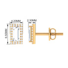 Baguette Cut Diamond Halo Stud Earrings in Gold Diamond - ( HI-SI ) - Color and Clarity - Rosec Jewels