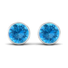 Round Swiss Blue Topaz Solitaire Stud Earrings in Bezel Setting Swiss Blue Topaz - ( AAA ) - Quality - Rosec Jewels