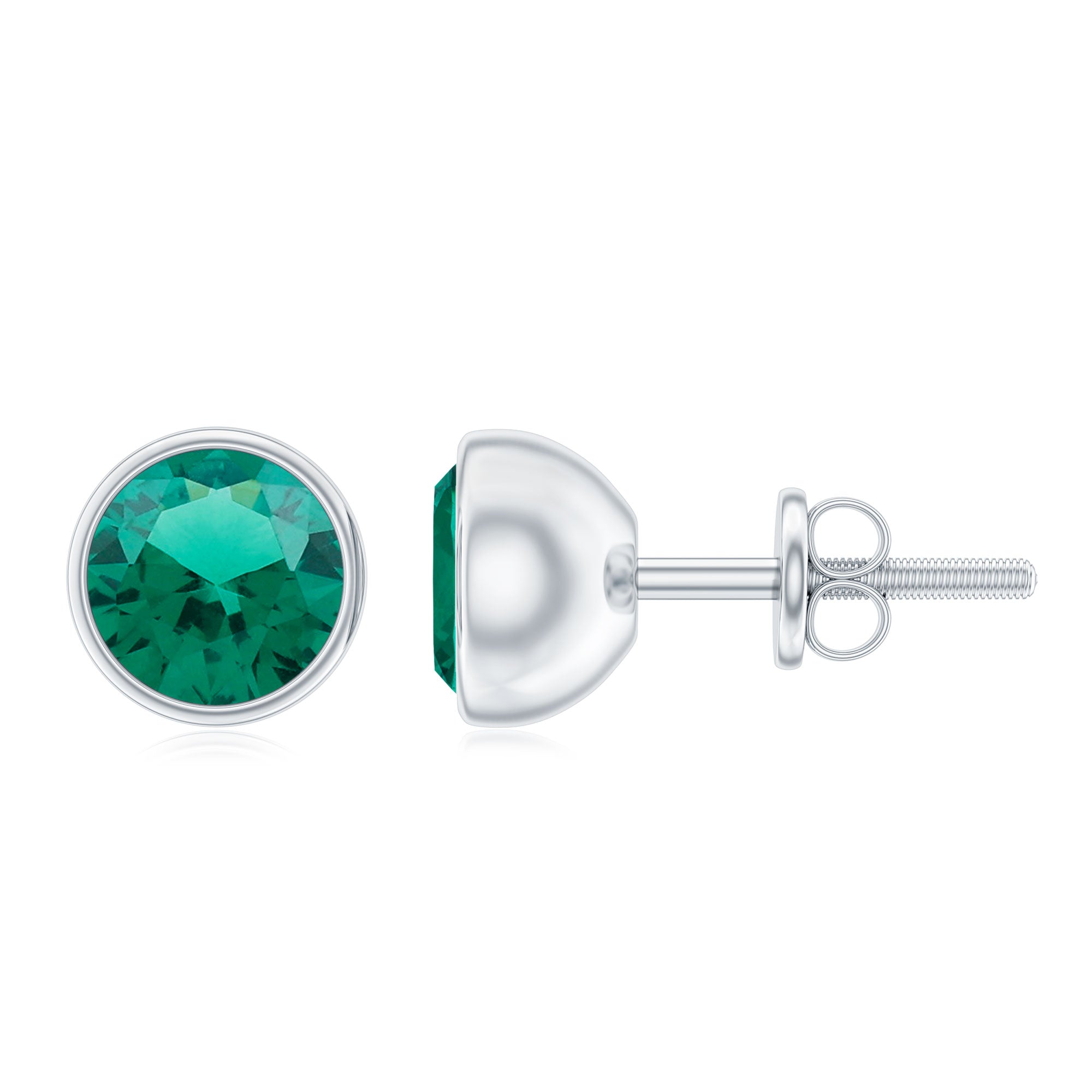 1.5 CT Bezel Set Created Emerald Solitaire Stud Earring Lab Created Emerald - ( AAAA ) - Quality - Rosec Jewels