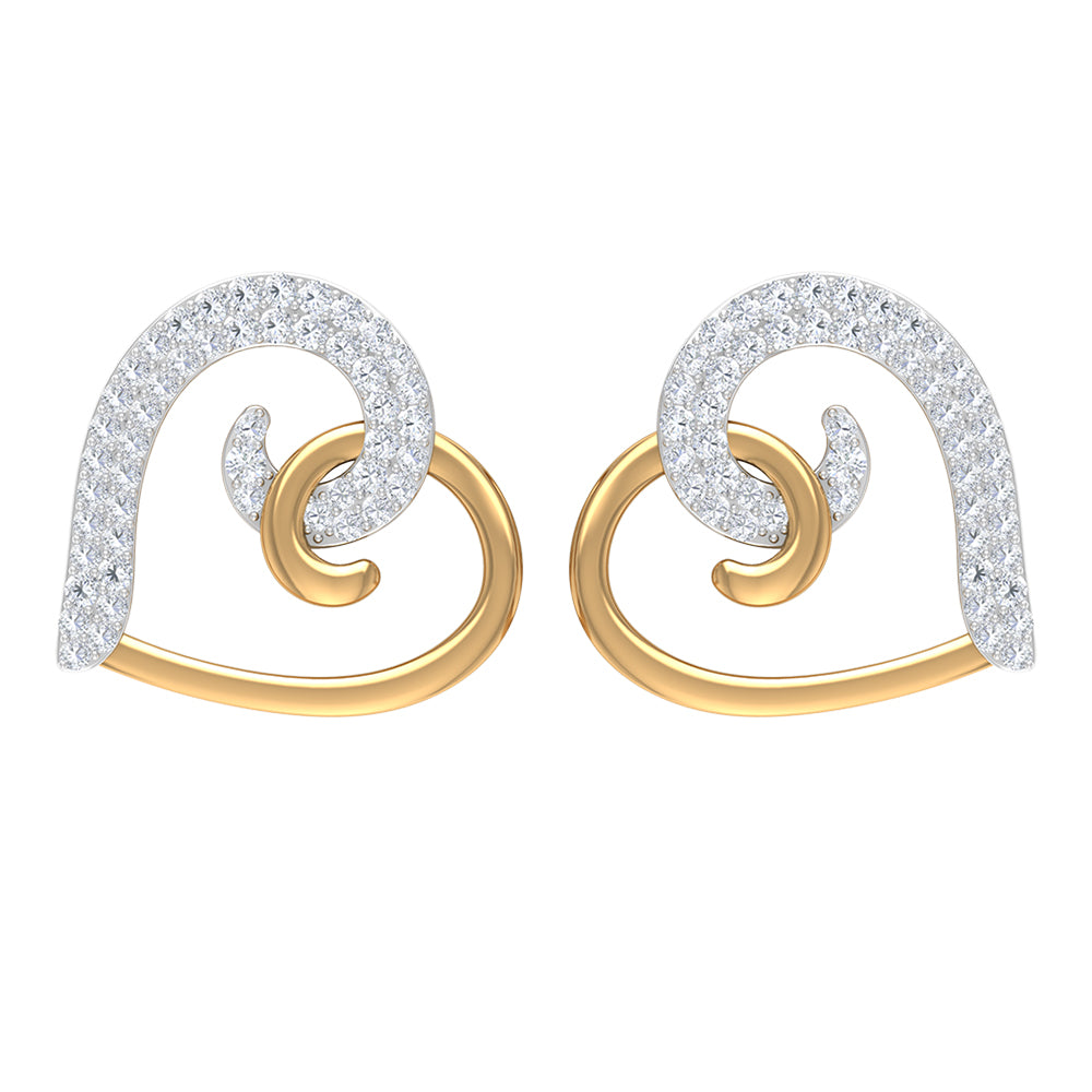 Rosec Jewels-Two Tone Heart Stud Earrings with 1/2 CT Diamonds