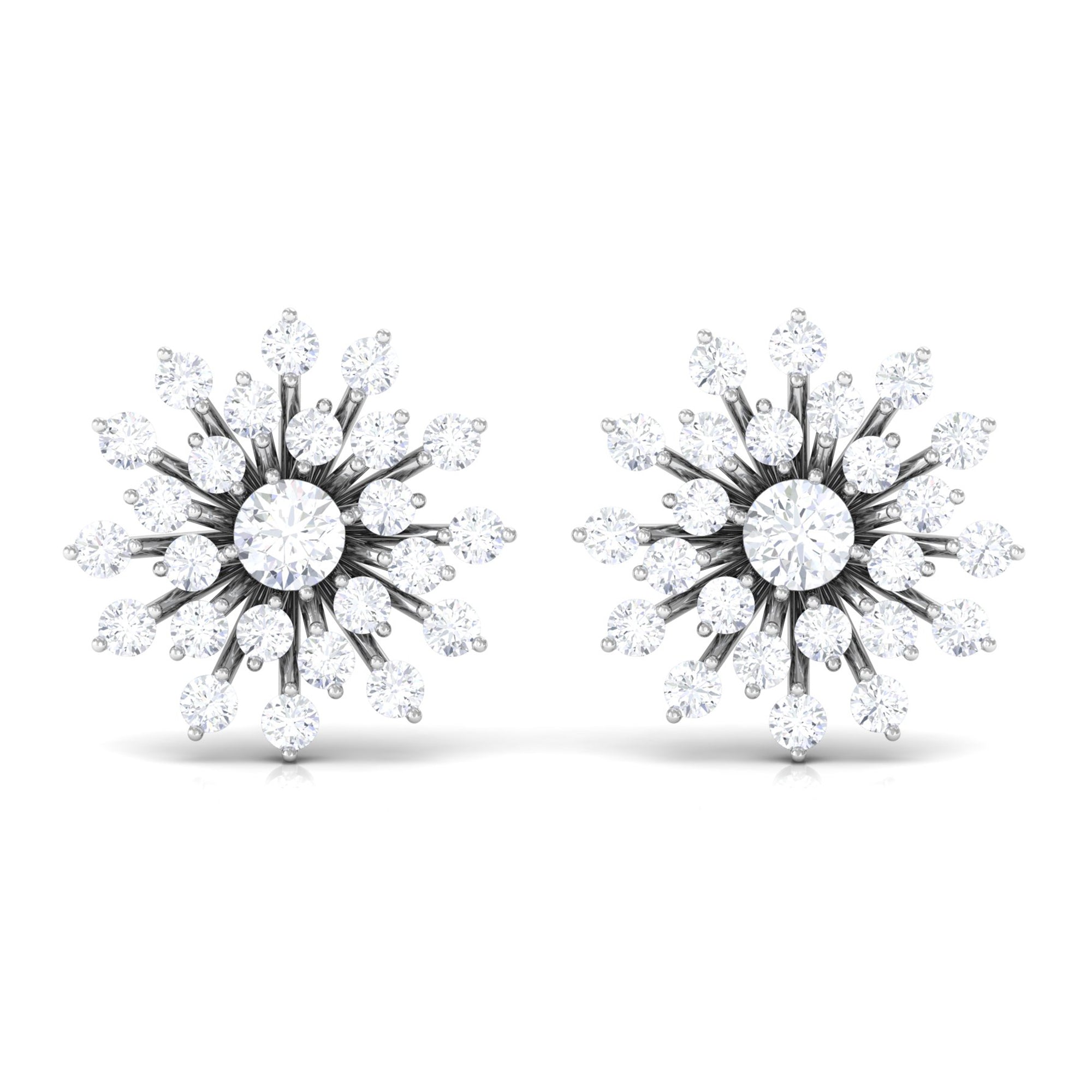 3/4 CT Real Diamond Cluster Statement Stud Earrings Diamond - ( HI-SI ) - Color and Clarity - Rosec Jewels