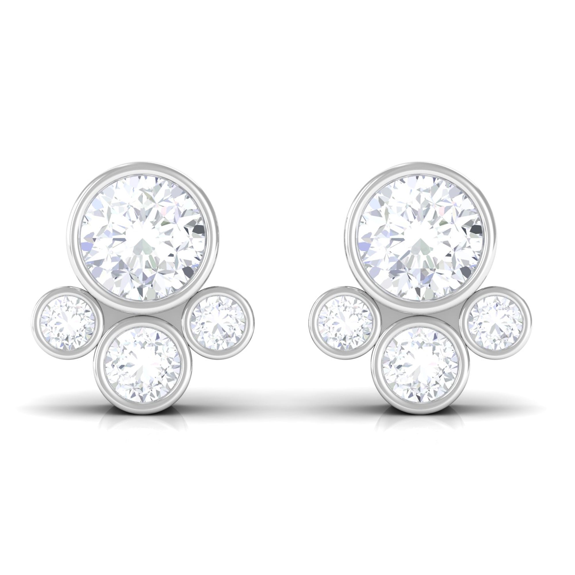 Contemporary Zircon Cluster Stud Earrings in Bezel Setting Zircon - ( AAAA ) - Quality - Rosec Jewels