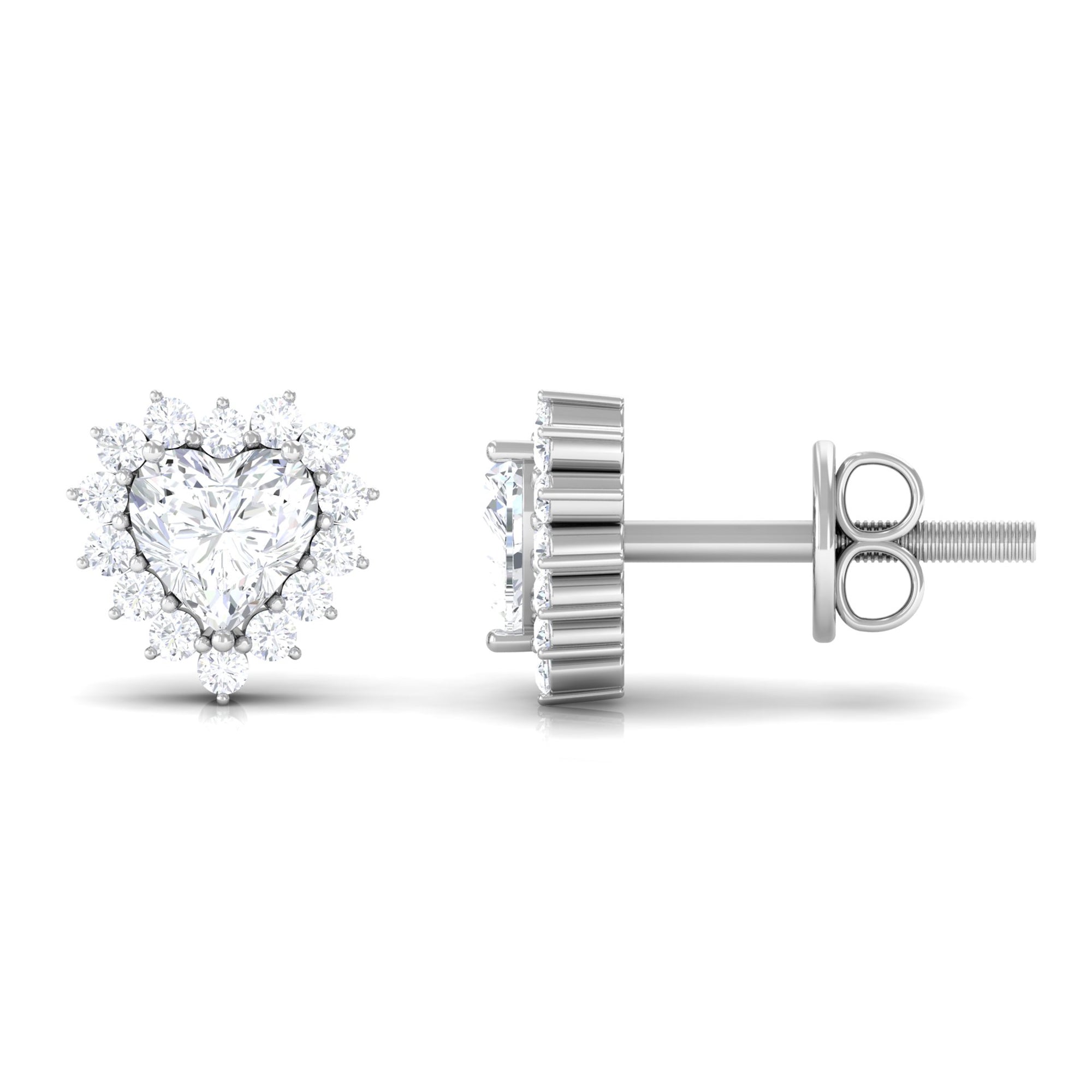 Heart Shape Cubic Zirconia Halo Stud Earrings Zircon - ( AAAA ) - Quality - Rosec Jewels