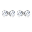 Simple Infinity Stud Earrings with Round Shape Zircon in Gold Zircon - ( AAAA ) - Quality - Rosec Jewels