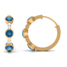 Bezel Set London Blue Topaz 3 Stone Hinged Hoop Earrings with Diamond London Blue Topaz - ( AAA ) - Quality - Rosec Jewels