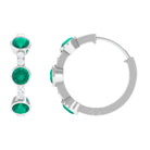 Bezel Set Emerald 3 Stone Hinged Hoop Earrings with Diamond Emerald - ( AAA ) - Quality - Rosec Jewels