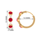 Bezel Set Created Ruby 3 Stone Hinged Hoop Earrings with Diamond Lab Created Ruby - ( AAAA ) - Quality - Rosec Jewels