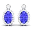 Oval Tanzanite and Diamond Halo Stud Earrings Tanzanite - ( AAA ) - Quality - Rosec Jewels